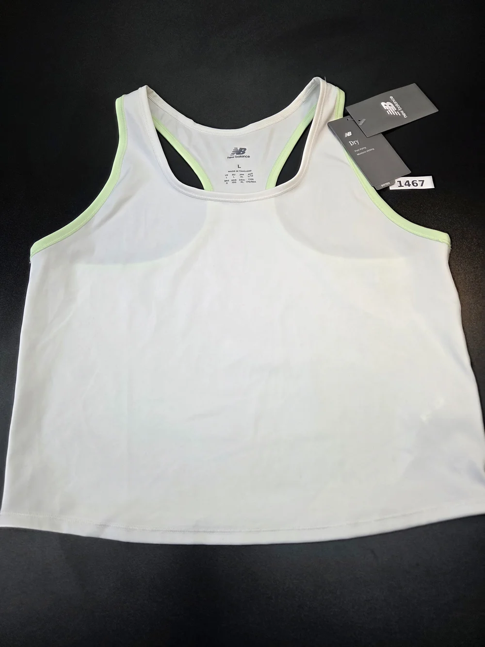 New Balance Dry Fitted Racerback Tank Top White Lime Women's Large NWT #1467